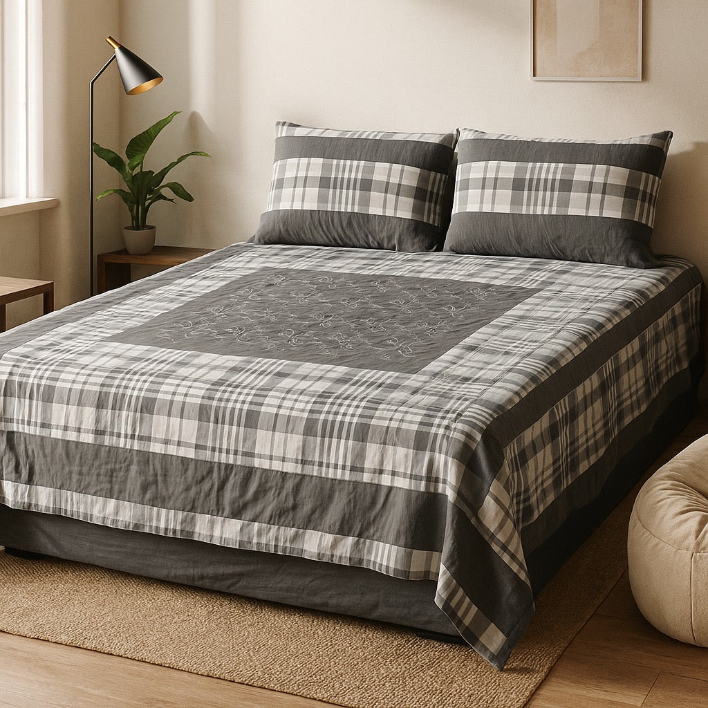 Patched Bedsheet by Pinsstripe– For Double Bed-100% Cotton