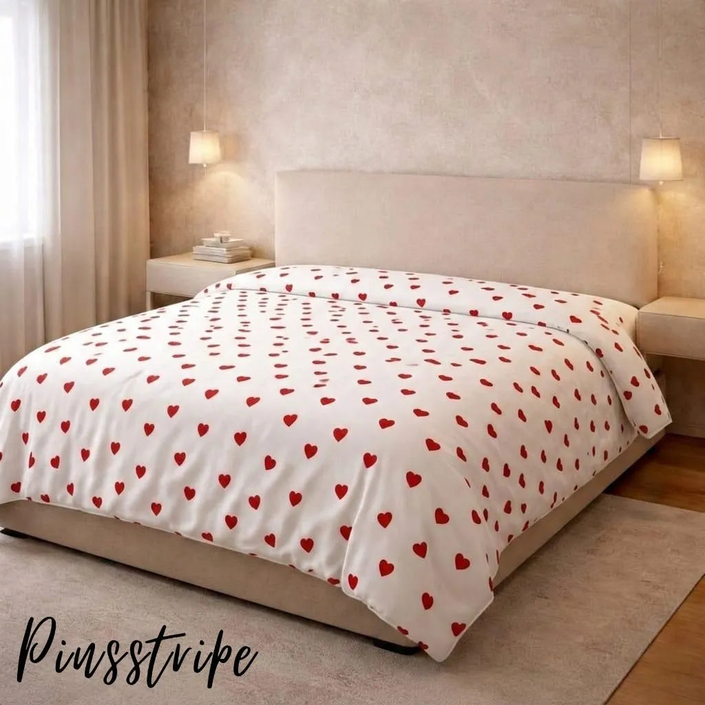 Red Hearts Bedsheet in Cotton - Signature Print By Pinsstripe