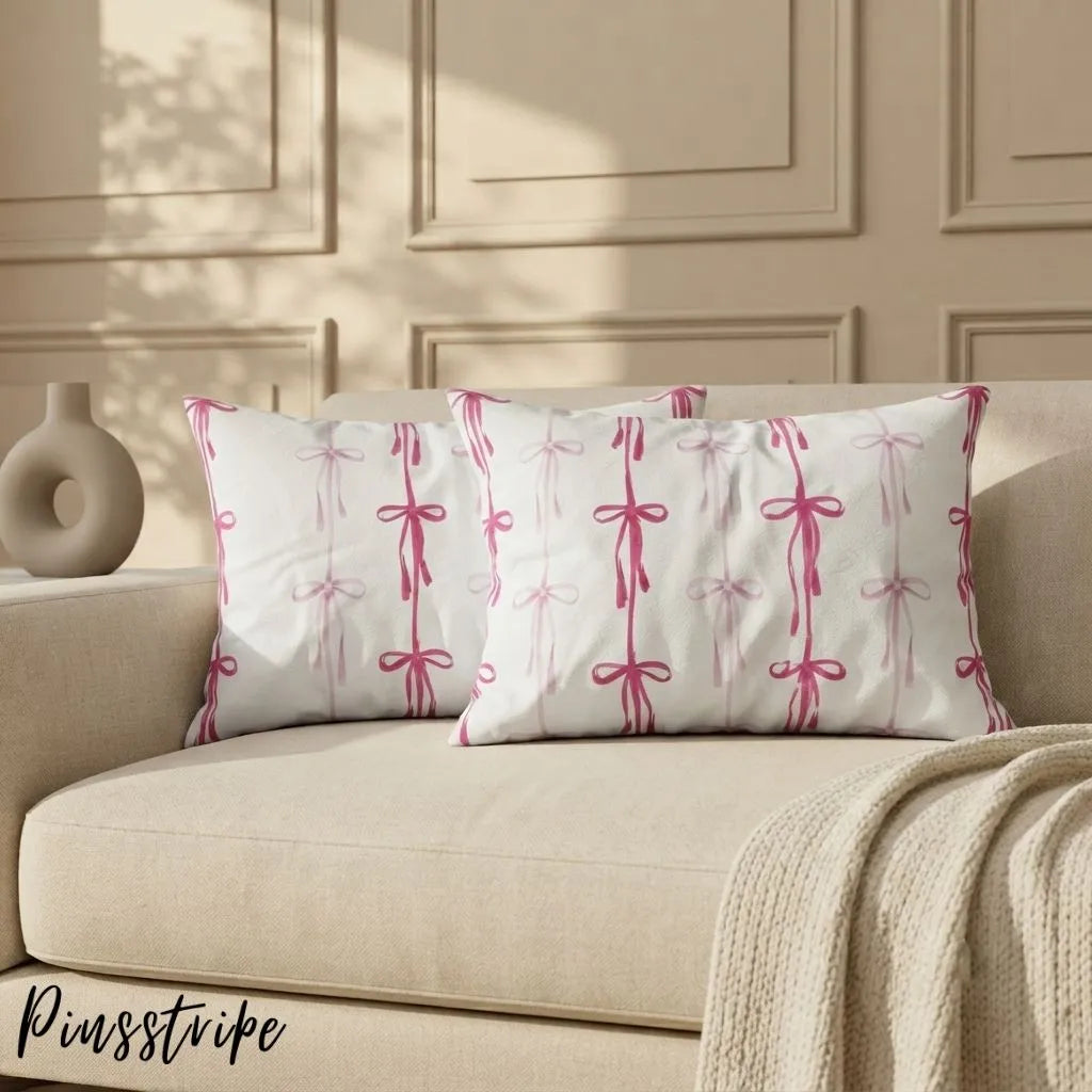 Pink Bow Bedsheet in Cotton- Signature Print By Pinsstripe