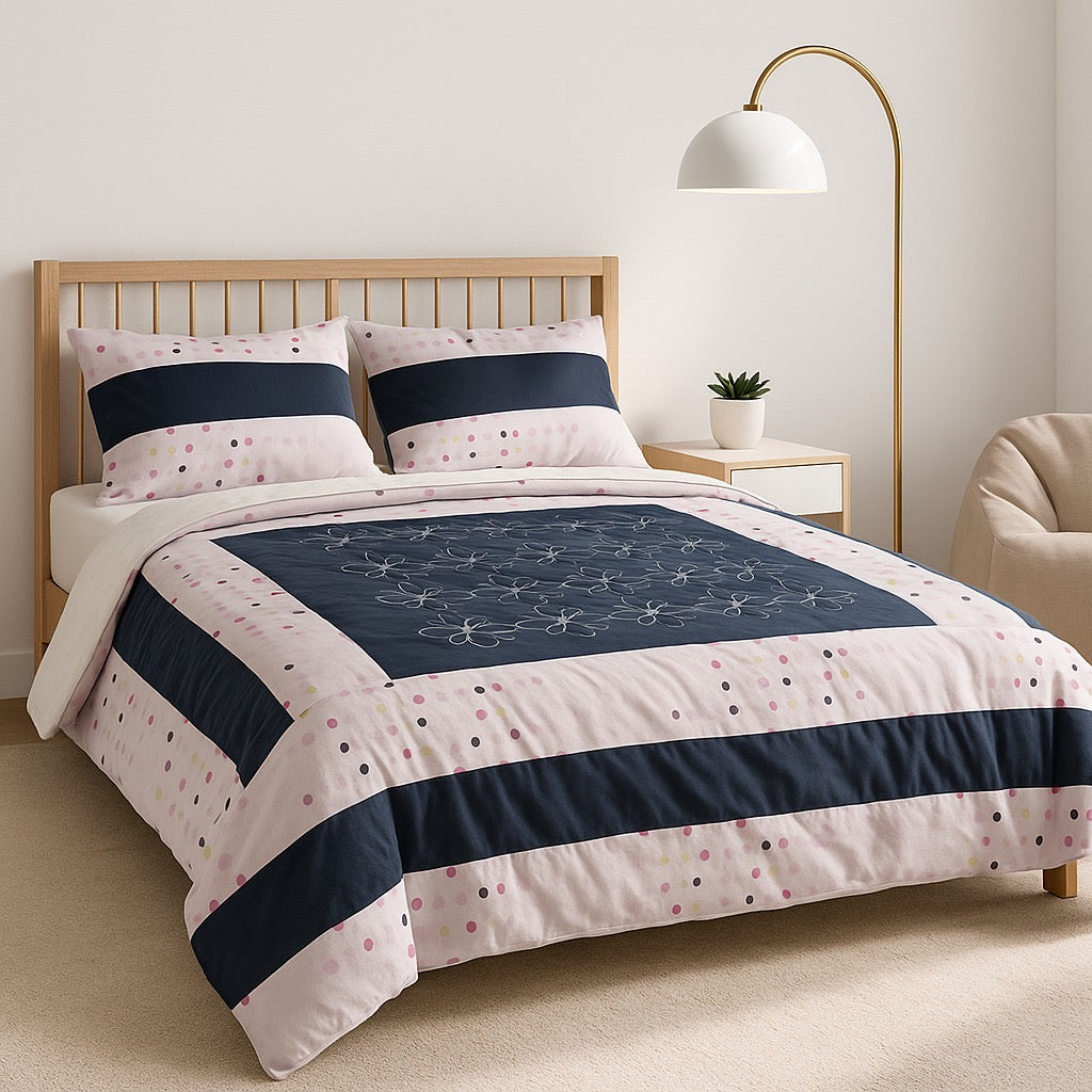 Patched Bedsheet by Pinsstripe– For Double Bed-100% Cotton