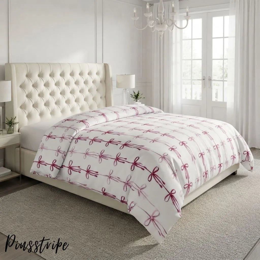 Pink Bow Bedsheet in Cotton- Signature Print By Pinsstripe