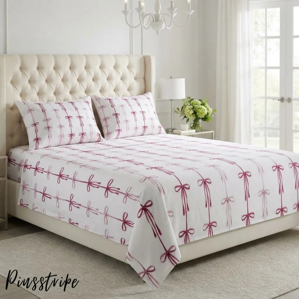 Pink Bow Bedsheet in Cotton- Signature Print By Pinsstripe