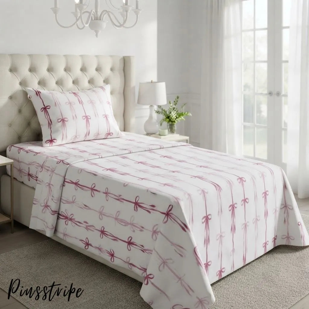 Pink Bow Bedsheet in Cotton- Signature Print By Pinsstripe