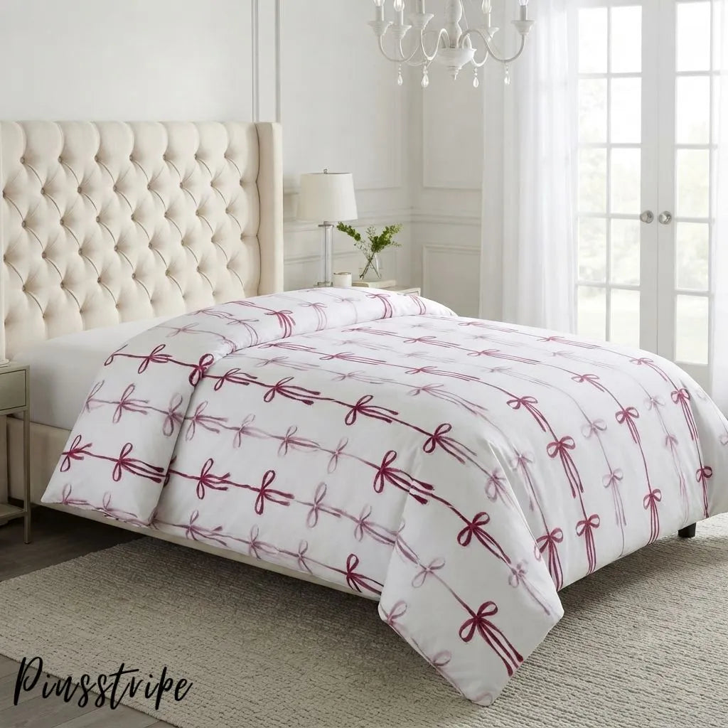 Pink Bow Bedsheet in Cotton- Signature Print By Pinsstripe