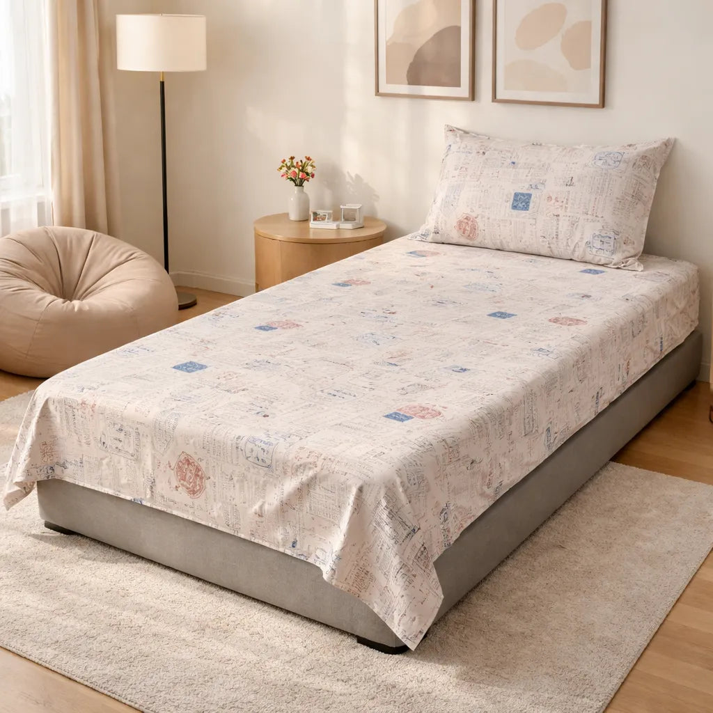 Pinsstripe Printed Bedsheet – Single Bed, 100% Cotton