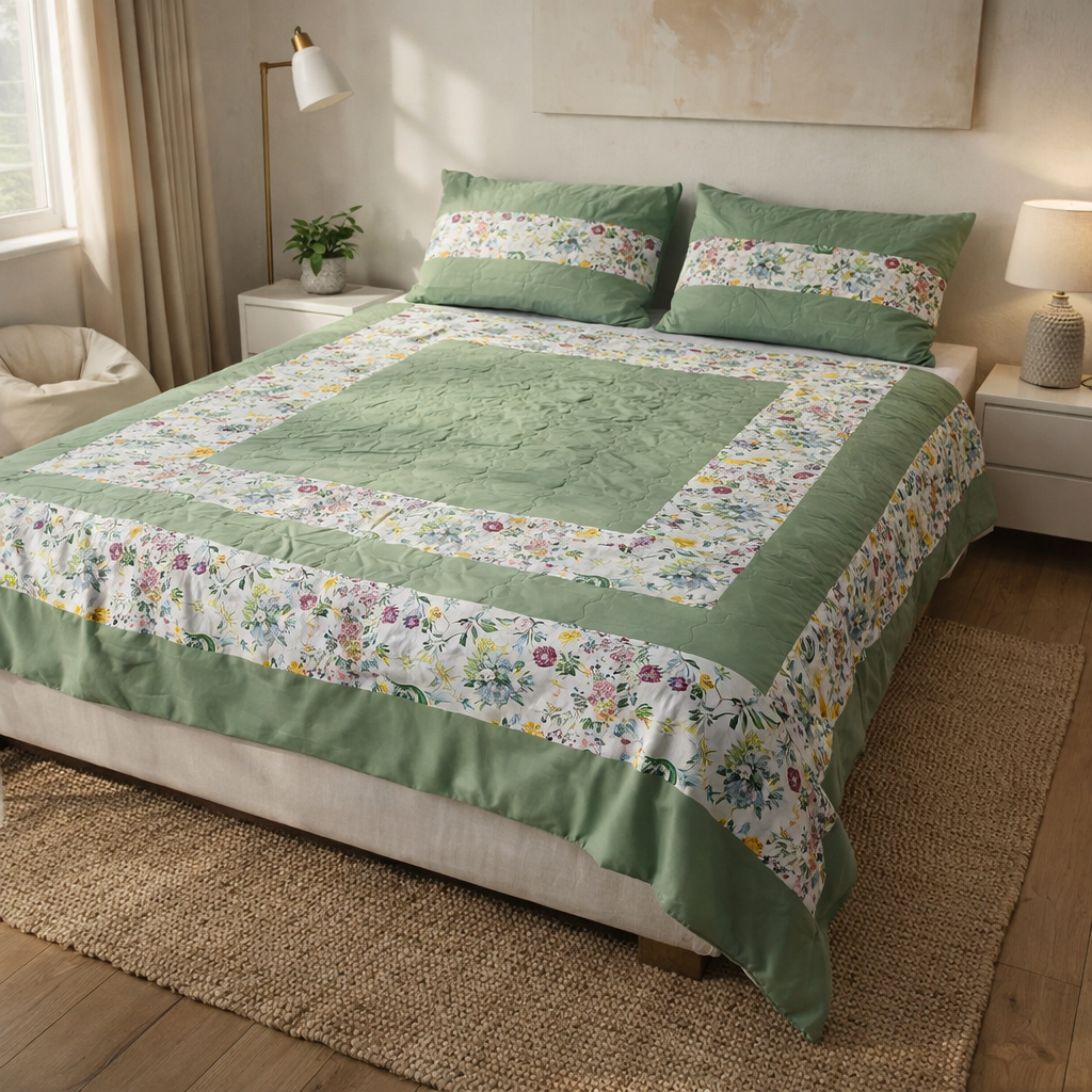 Patched Bedsheet by Pinsstripe– For Double Bed-100% Cotton