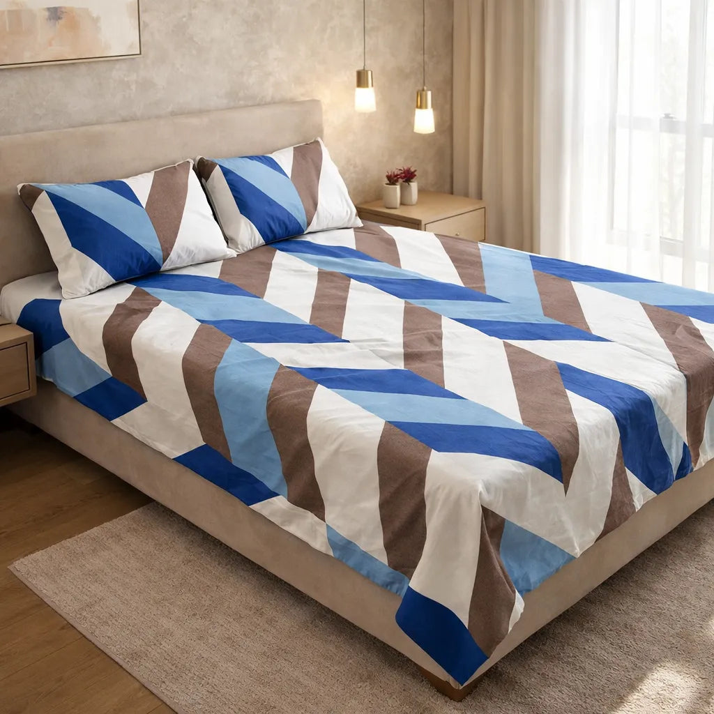 Printed Bedsheet DoubleBed 100% Cotton by Pinsstripe