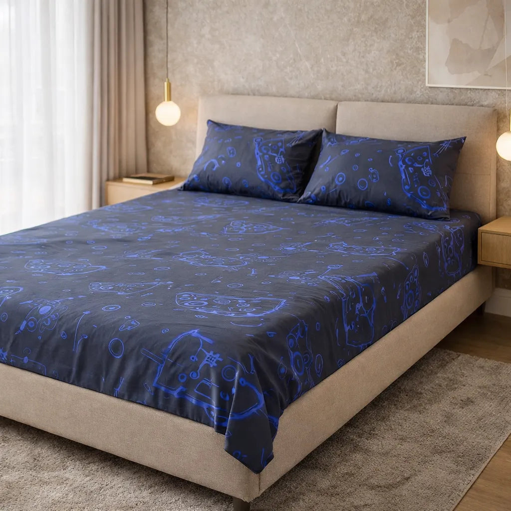 Printed Bedsheet DoubleBed 100% Cotton by Pinsstripe