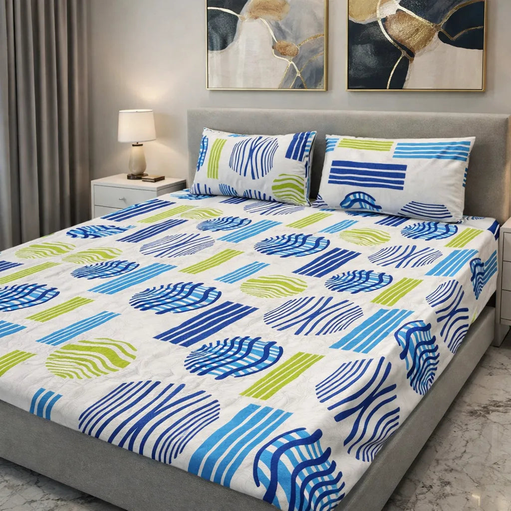 Printed Bedsheet DoubleBed 100% Cotton by Pinsstripe