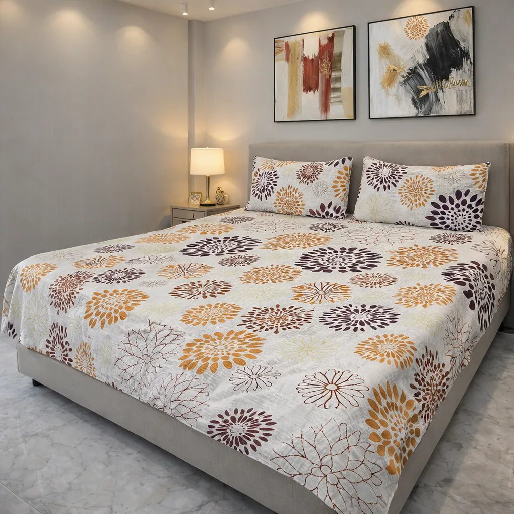 Printed Bedsheet DoubleBed 100% Cotton by Pinsstripe