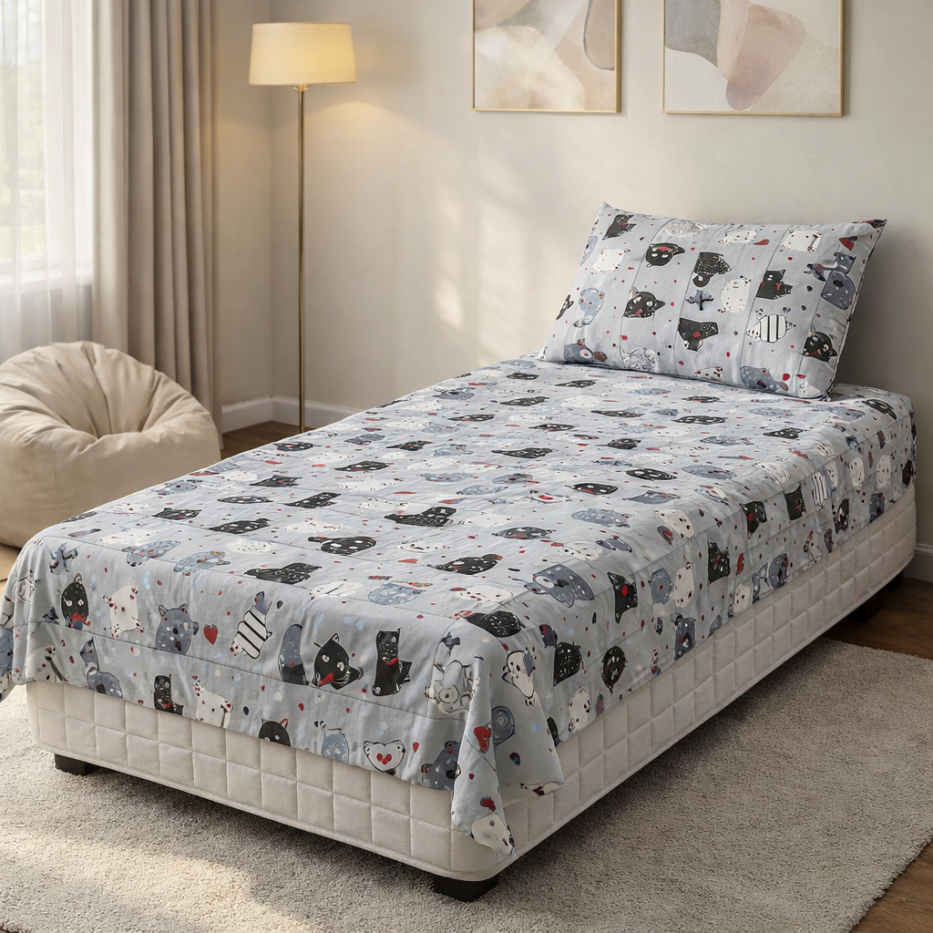 Pinsstripe Printed Bedsheet – Single Bed, 100% Cotton