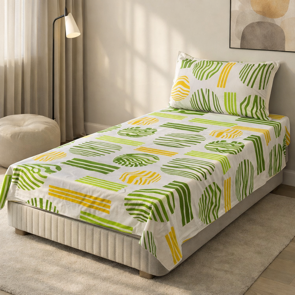 Pinsstripe Printed Bedsheet – Single Bed, 100% Cotton