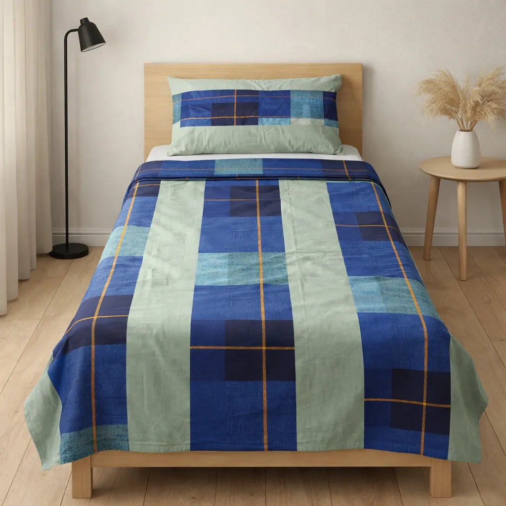 Patched Bedsheet by Pinsstripe – Single Bed, 100% Cotton