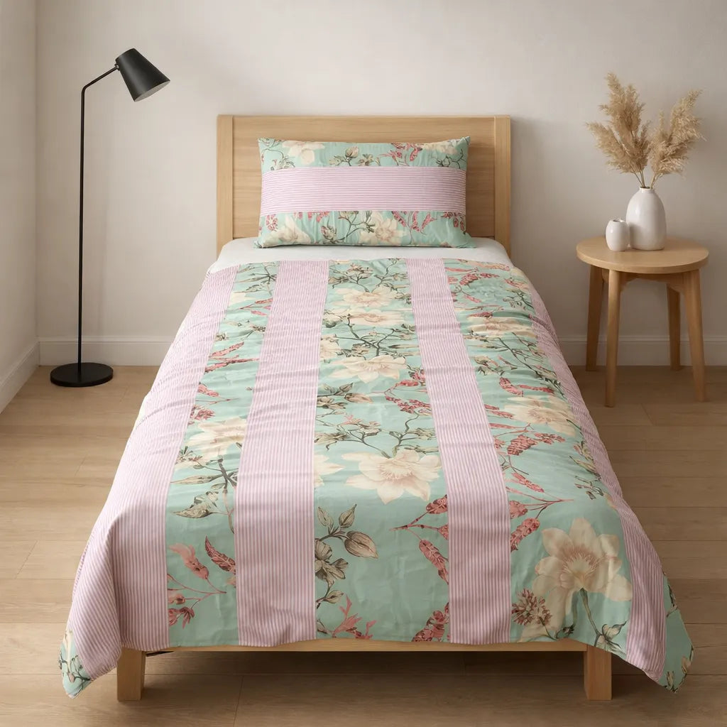 Patched Bedsheet by Pinsstripe – Single Bed, 100% Cotton