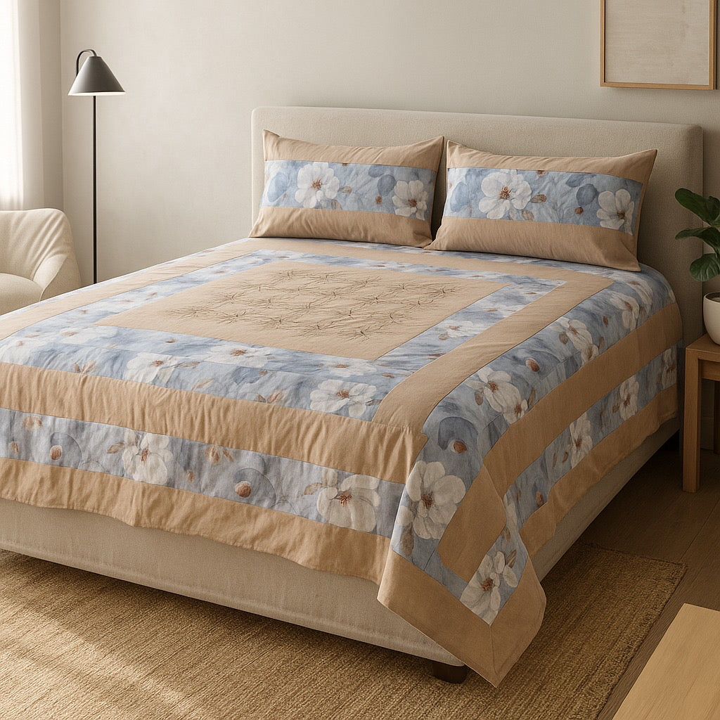 Patched Bedsheet by Pinsstripe– For Double Bed-100% Cotton
