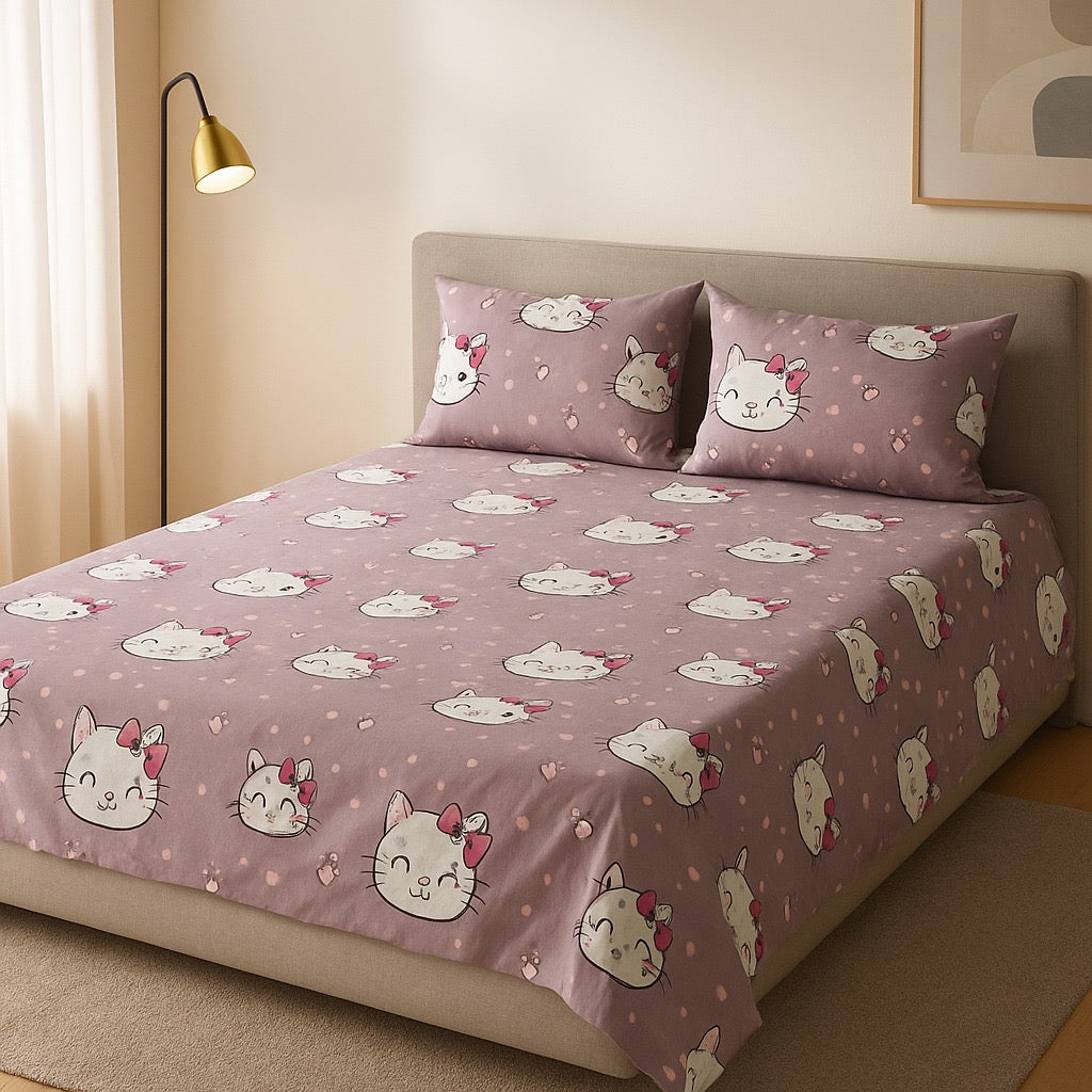 Printed Bedsheet by Pinsstripe With Pillow Covers – Double Bed , 100% Cotton