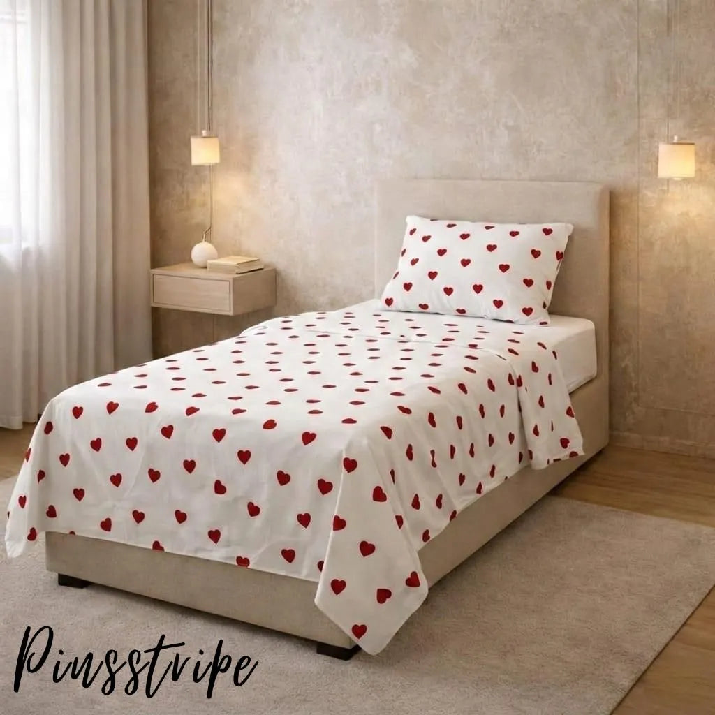 Red Hearts Bedsheet in Cotton - Signature Print By Pinsstripe