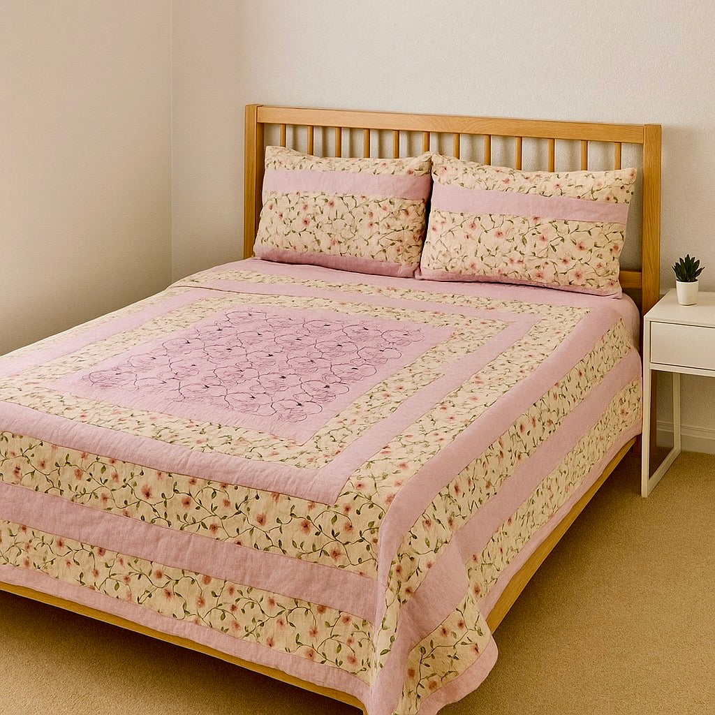 Patched Bedsheet by Pinsstripe– For Double Bed-100% Cotton