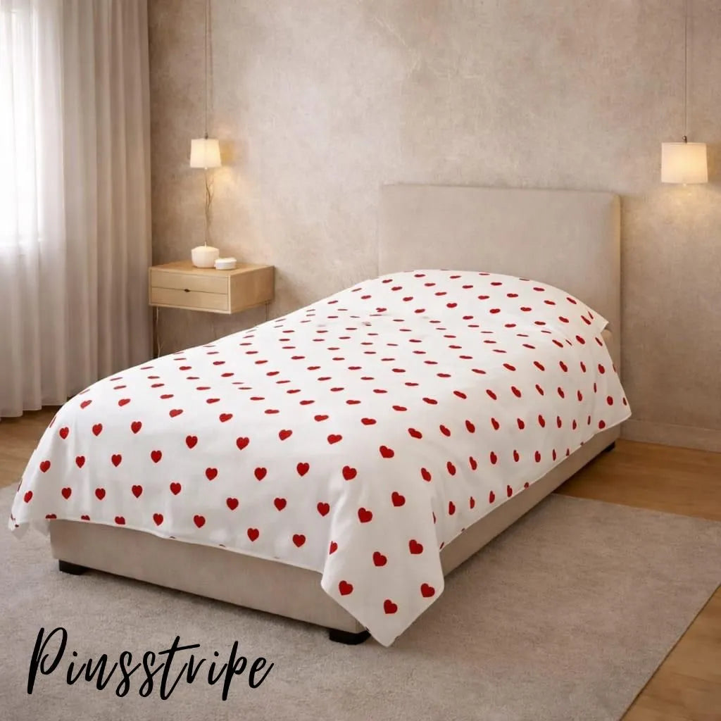 Red Hearts Bedsheet in Cotton - Signature Print By Pinsstripe