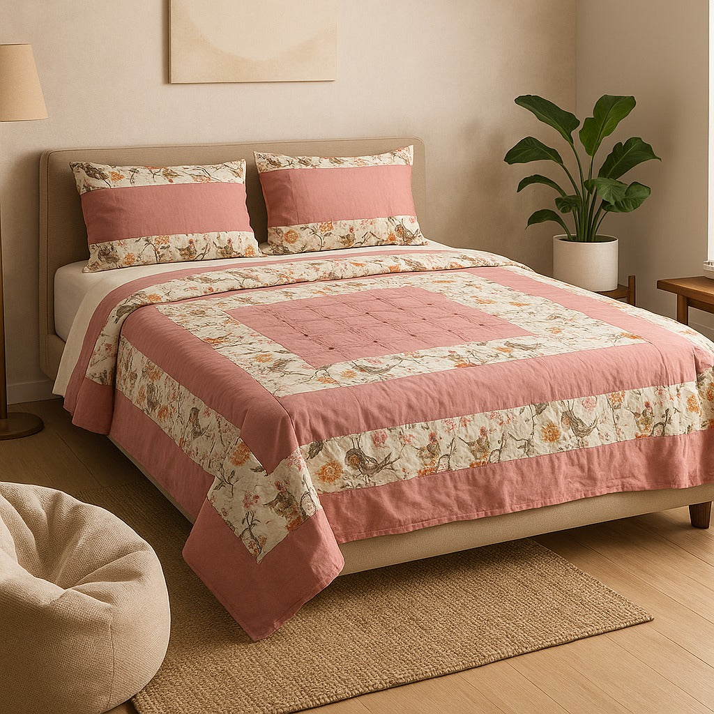 Patched Bedsheet by Pinsstripe– For Double Bed-100% Cotton