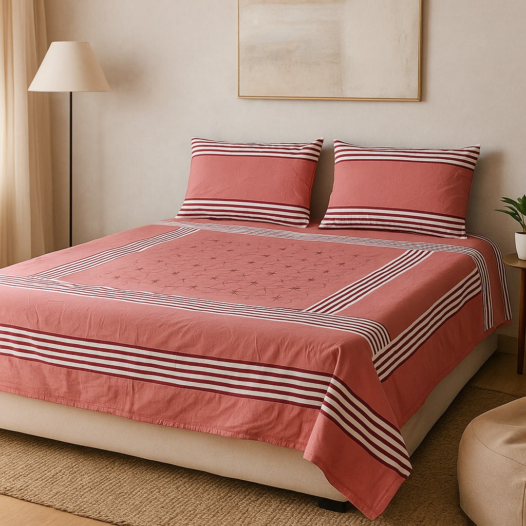 Patched Bedsheet by Pinsstripe– For Double Bed-100% Cotton