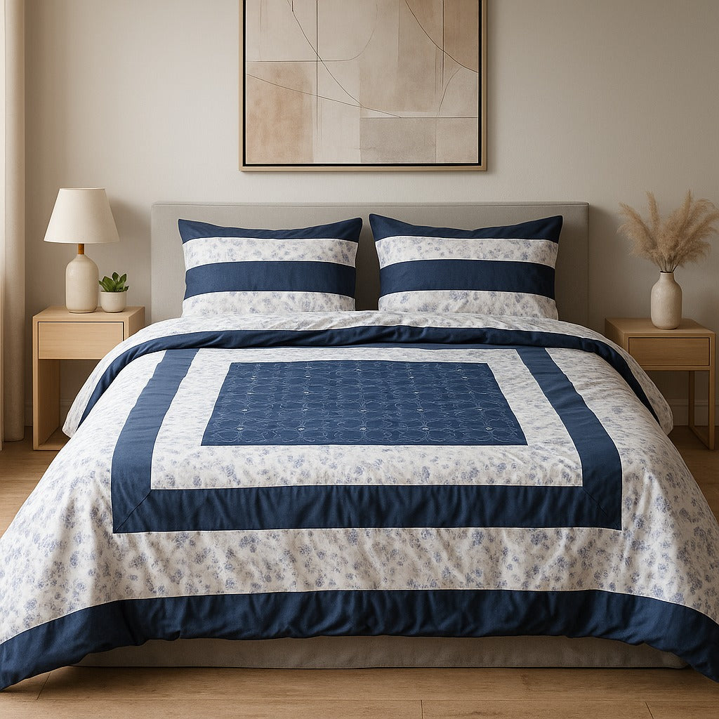 Patched Bedsheet by Pinsstripe– For Double Bed-100% Cotton