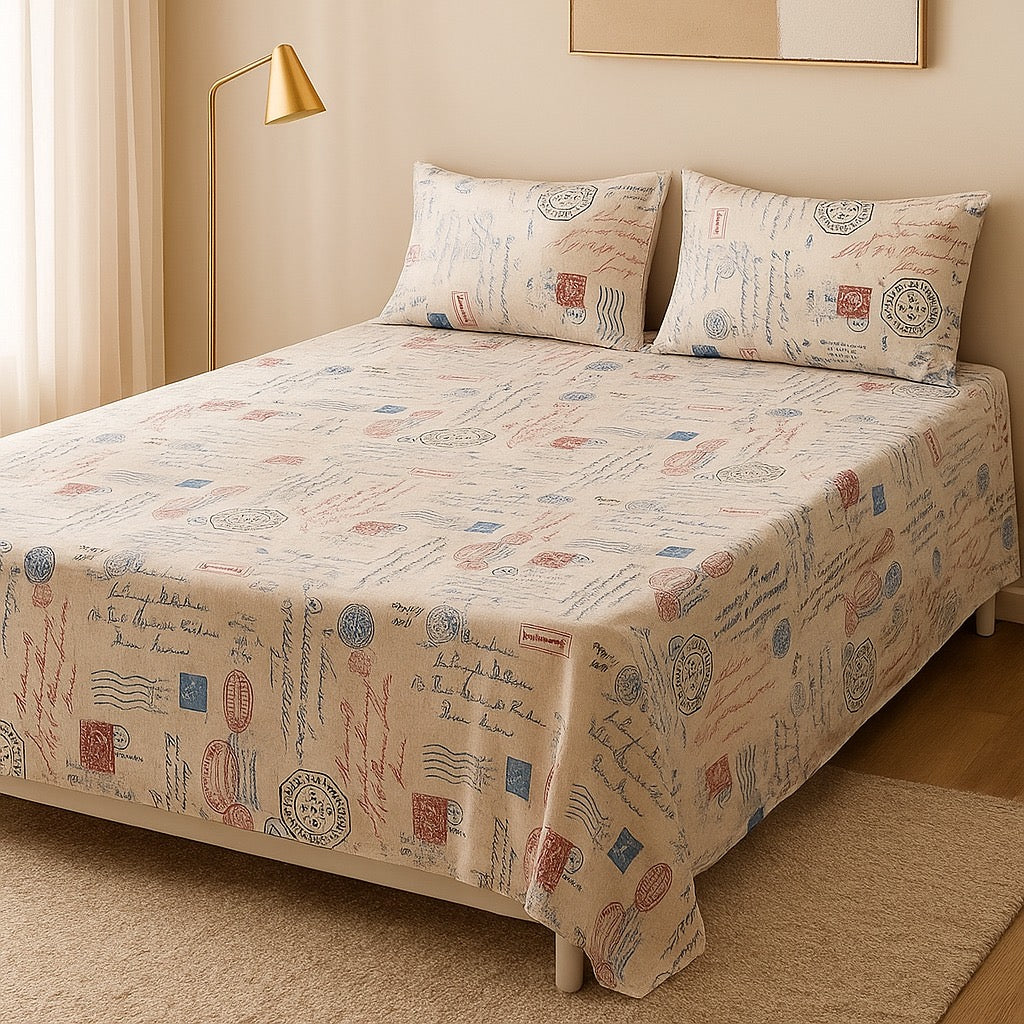 Printed Bedsheet by Pinsstripe With Pillow Covers – Double Bed , 100% Cotton