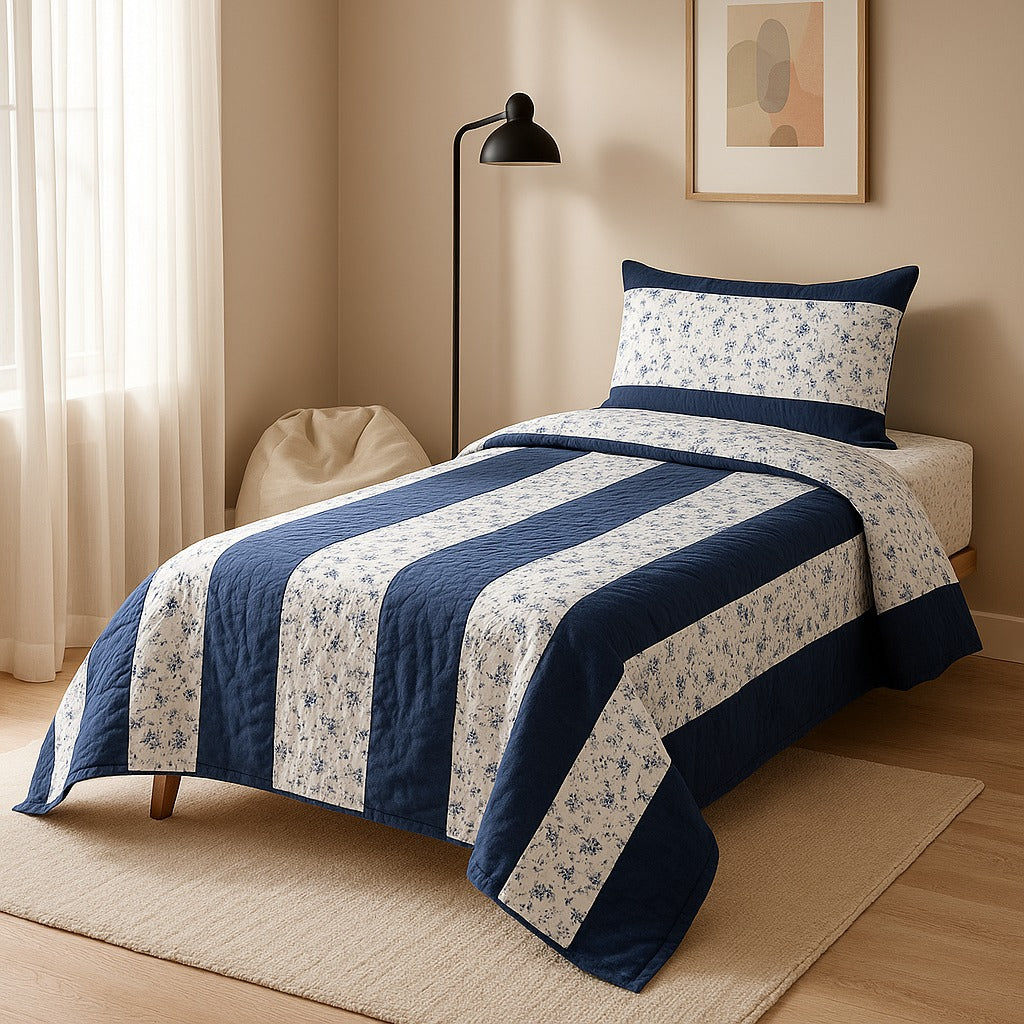 Patched Bedsheet by Pinsstripe – Single Bed, 100% Cotton