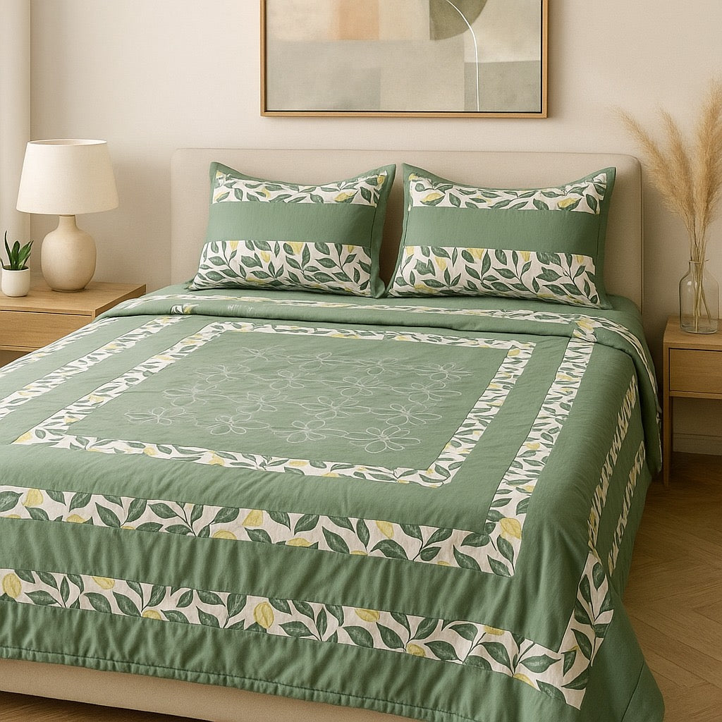 Patched Bedsheet by Pinsstripe– For Double Bed-100% Cotton