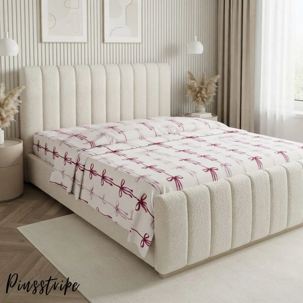 Pink Bow Bedsheet in Cotton- Signature Print By Pinsstripe