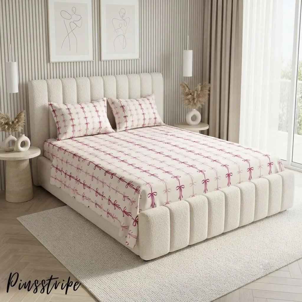 Pink Bow Bedsheet in Cotton- Signature Print By Pinsstripe