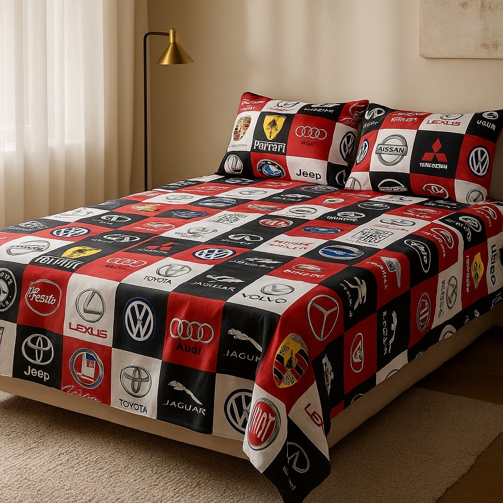Printed Bedsheet by Pinsstripe With Pillow Covers – Double Bed , 100% Cotton