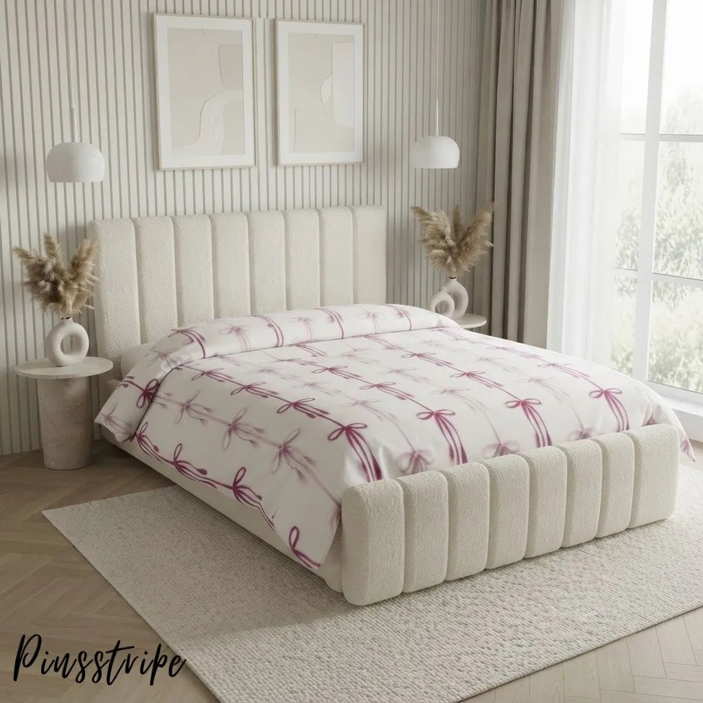 Pink Bow Bedsheet in Cotton- Signature Print By Pinsstripe