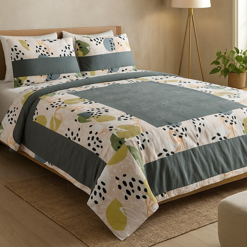 Patched Bedsheet by Pinsstripe– For Double Bed-100% Cotton