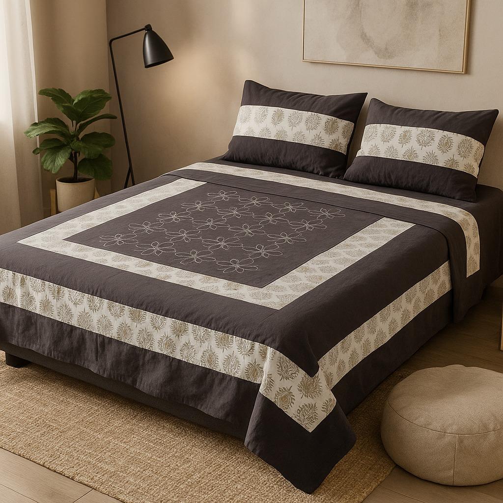 Patched Bedsheet by Pinsstripe– For Double Bed-100% Cotton