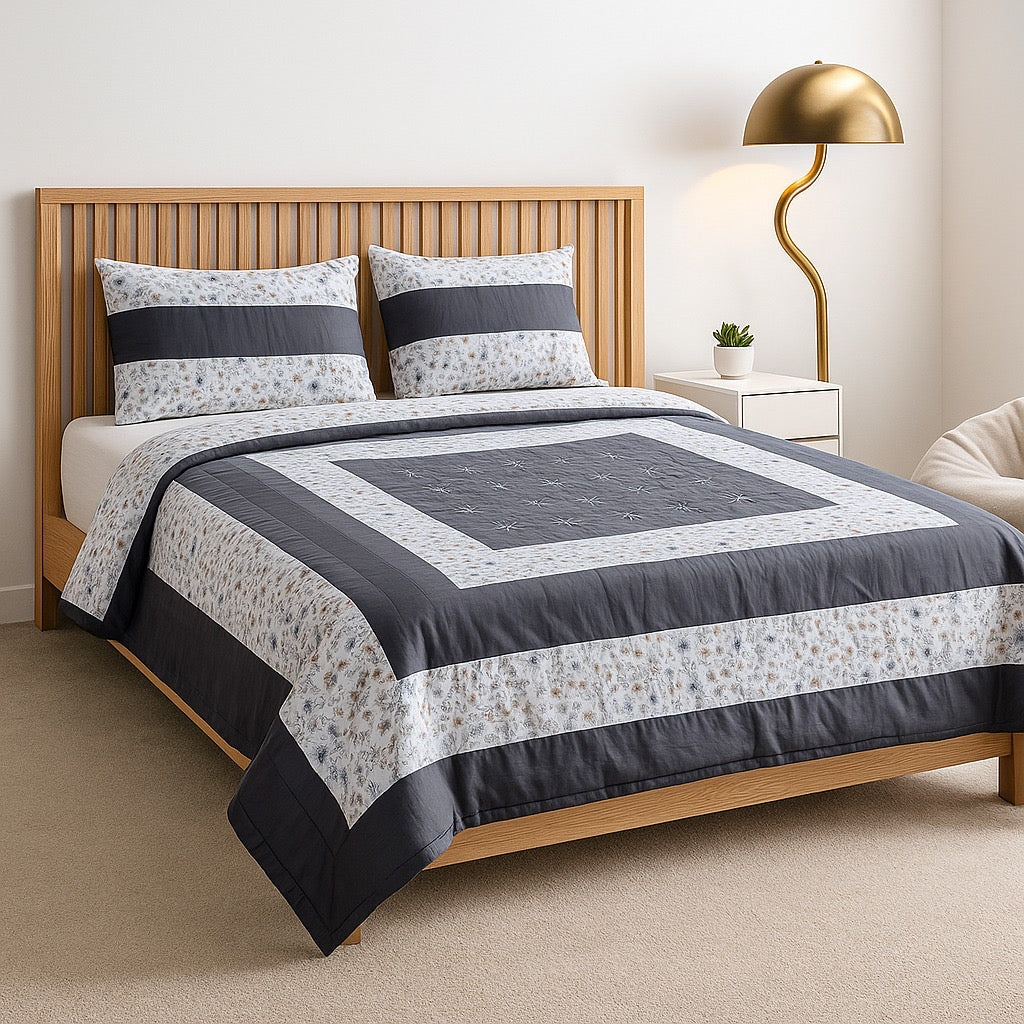 Patched Bedsheet by Pinsstripe– For Double Bed-100% Cotton
