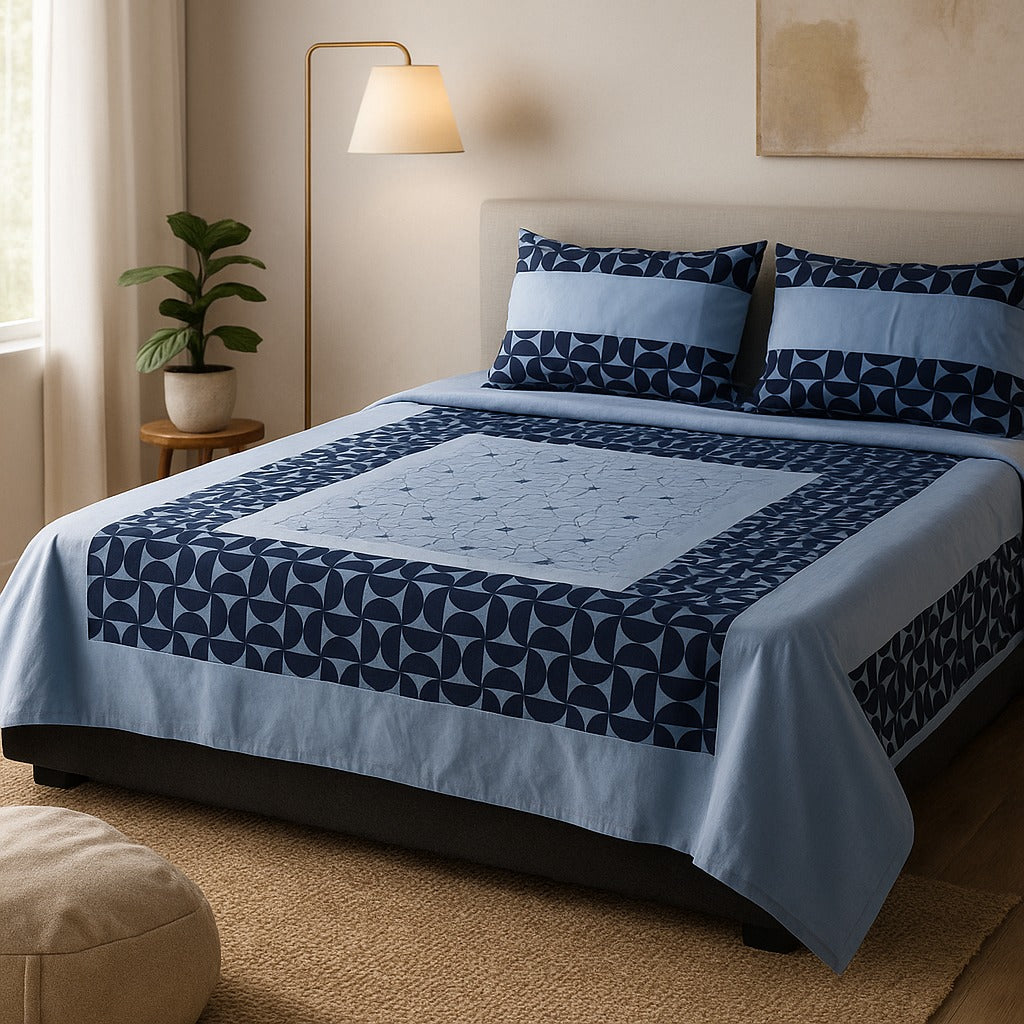 Patched Bedsheet by Pinsstripe– For Double Bed-100% Cotton