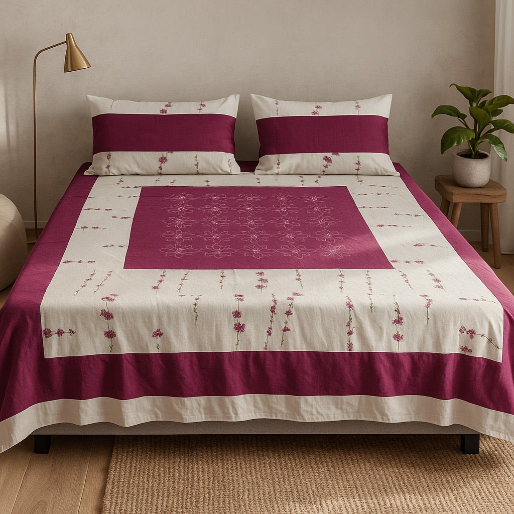Patched Bedsheet by Pinsstripe– For Double Bed-100% Cotton