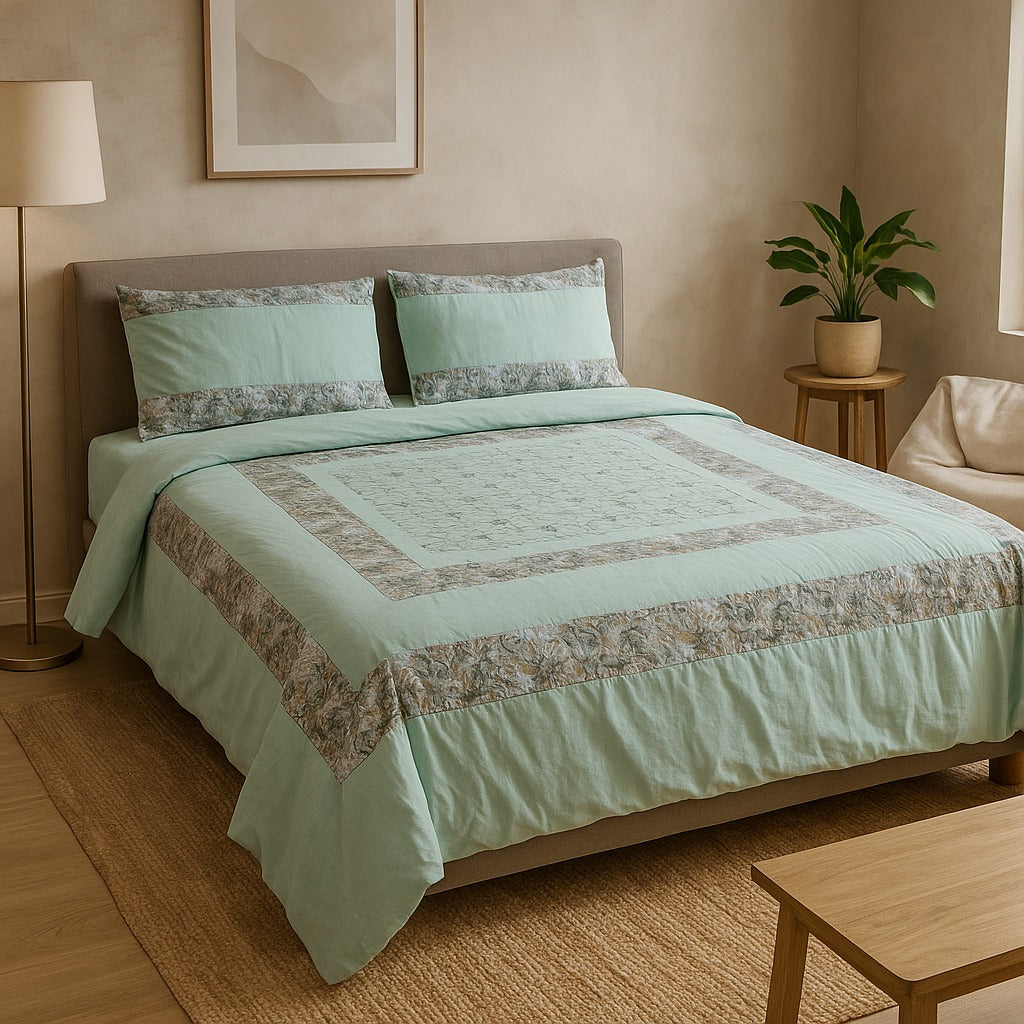 Patched Bedsheet by Pinsstripe– For Double Bed-100% Cotton