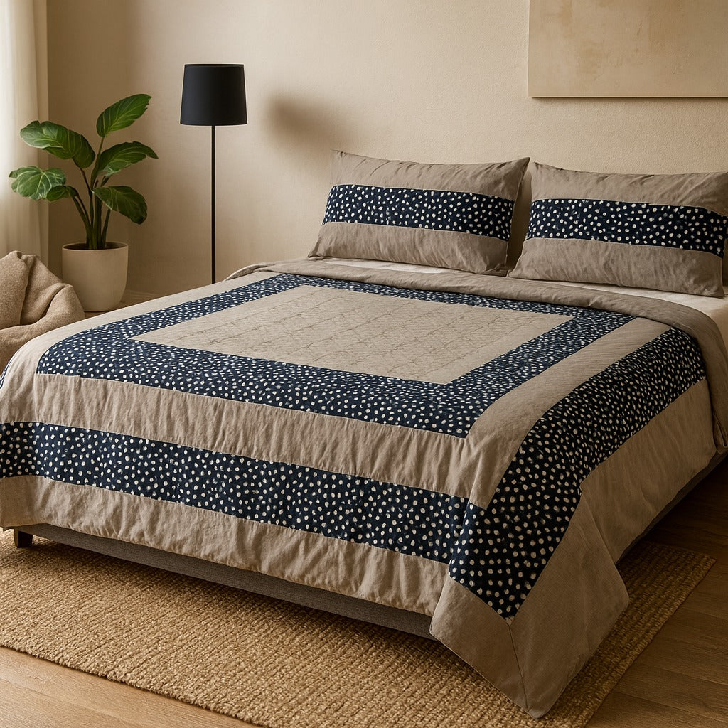 Patched Bedsheet by Pinsstripe– For Double Bed-100% Cotton