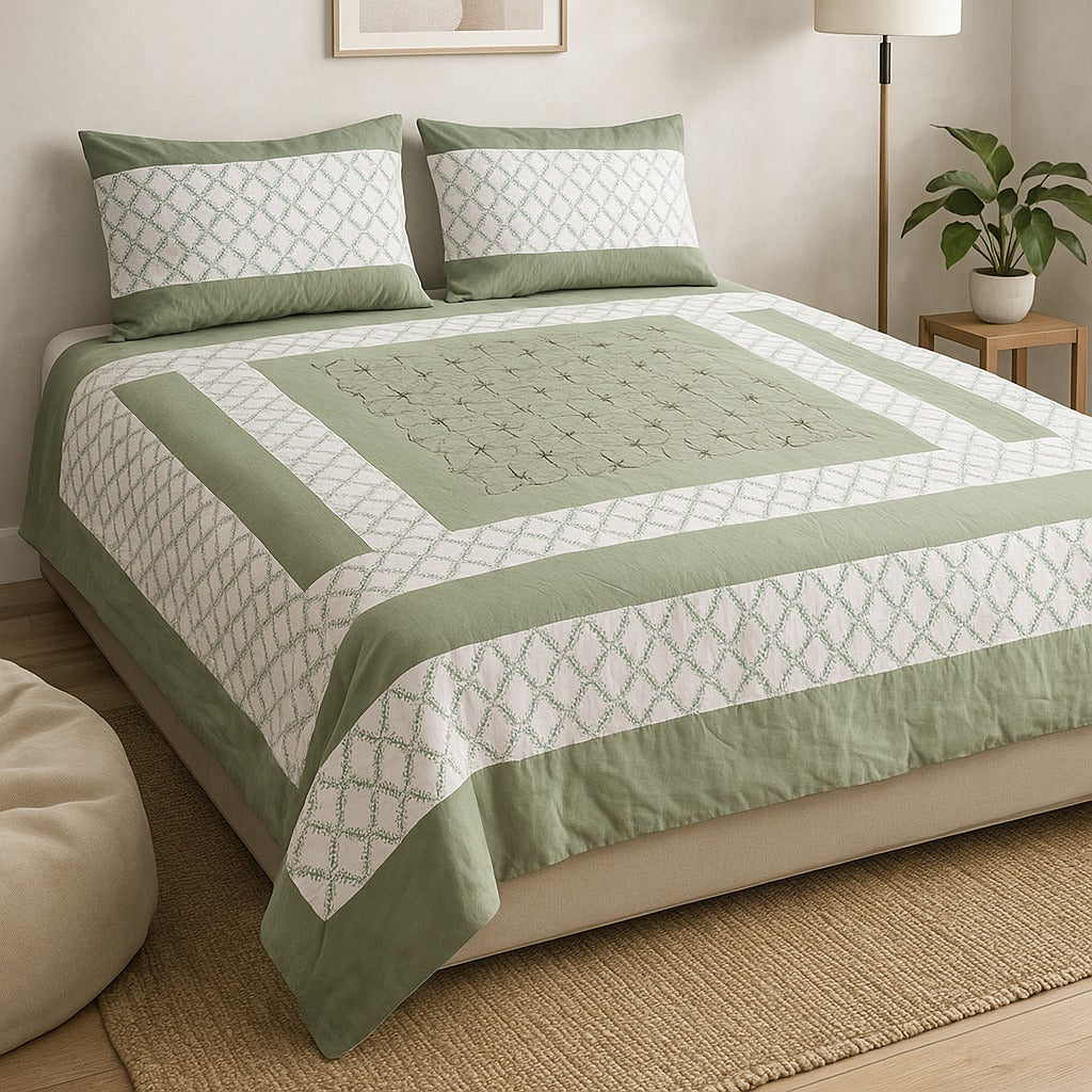 Patched Bedsheet by Pinsstripe– For Double Bed-100% Cotton