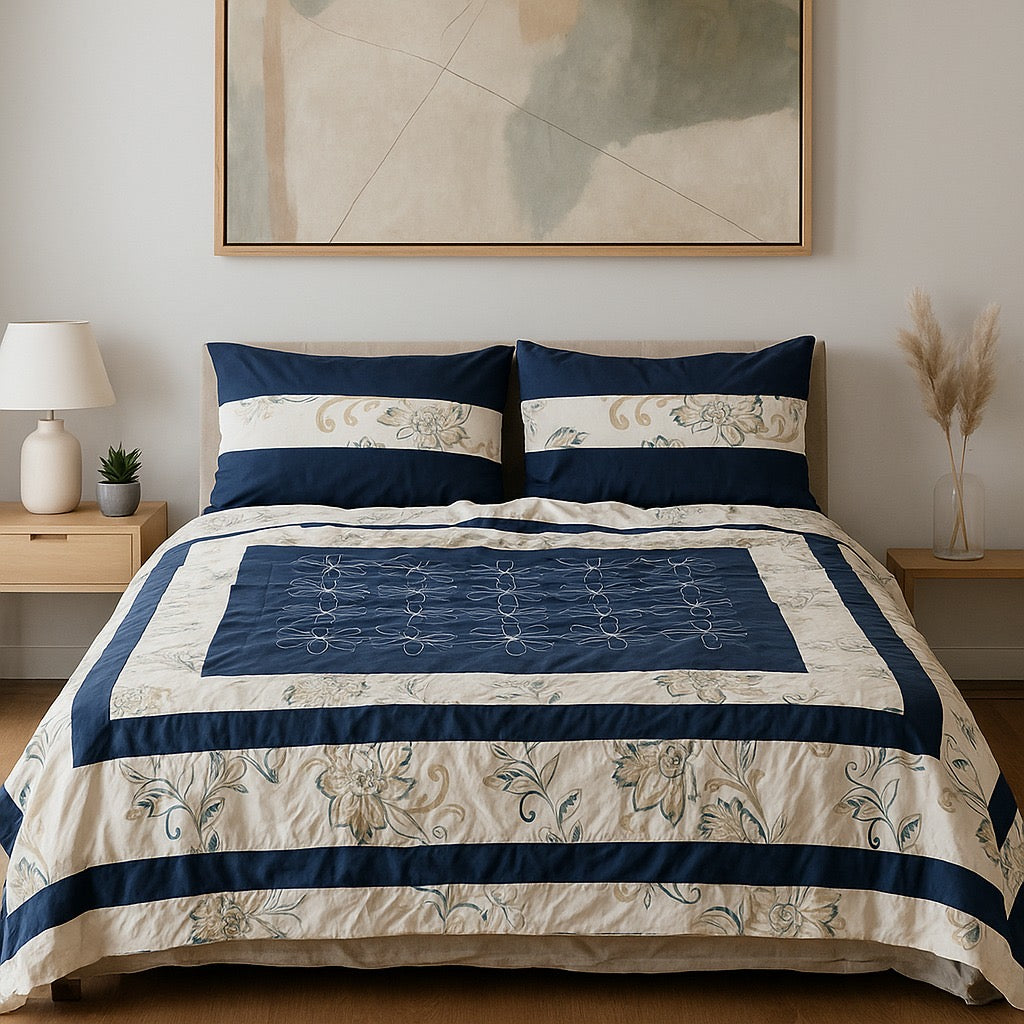 Patched Bedsheet by Pinsstripe– For Double Bed-100% Cotton