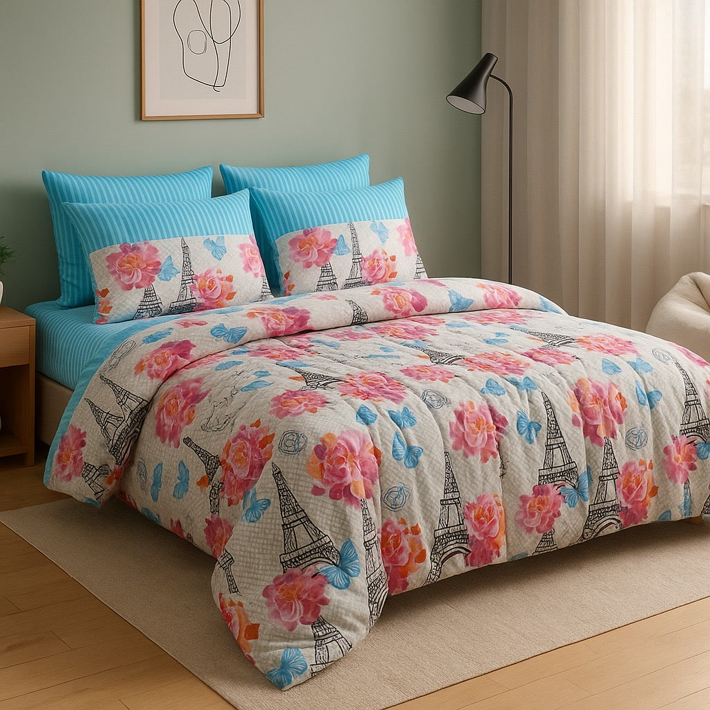 Razai Set-6pc-Pure Cotton-Double Bed by Pinsstripe