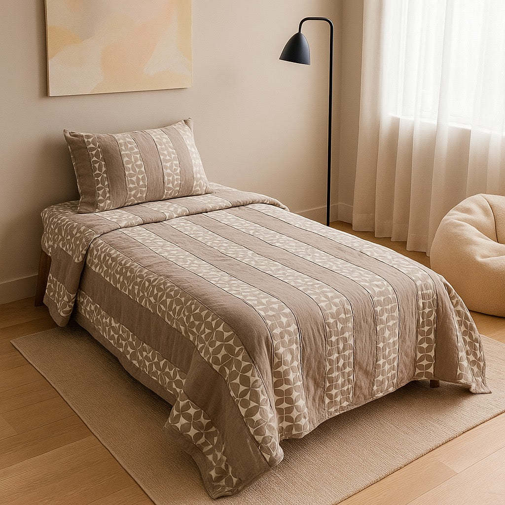 Patched Bedsheet by Pinsstripe – Single Bed, 100% Cotton