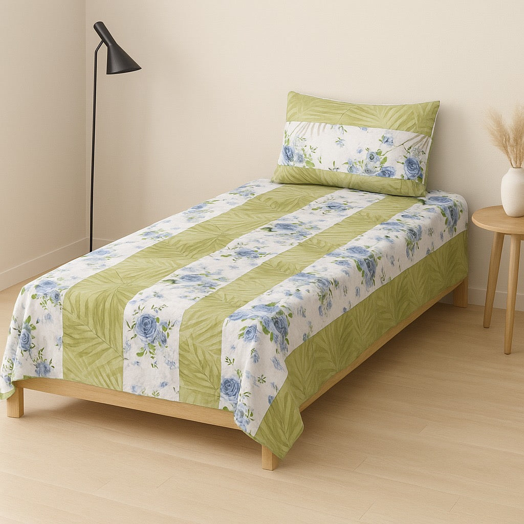 Patched Bedsheet by Pinsstripe – Single Bed, 100% Cotton