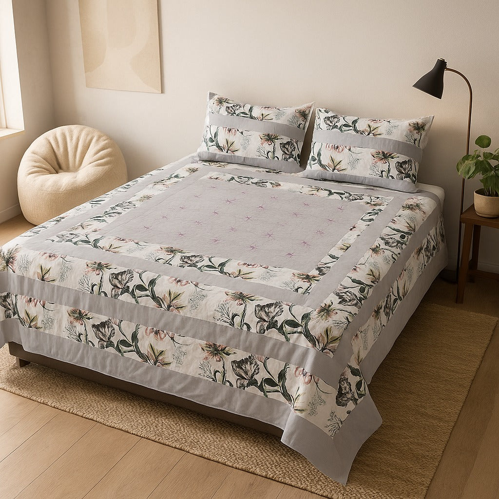 Patched Bedsheet by Pinsstripe– For Double Bed-100% Cotton