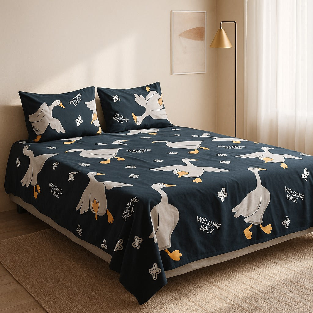 Printed Bedsheet by Pinsstripe With Pillow Covers – Double Bed , 100% Cotton