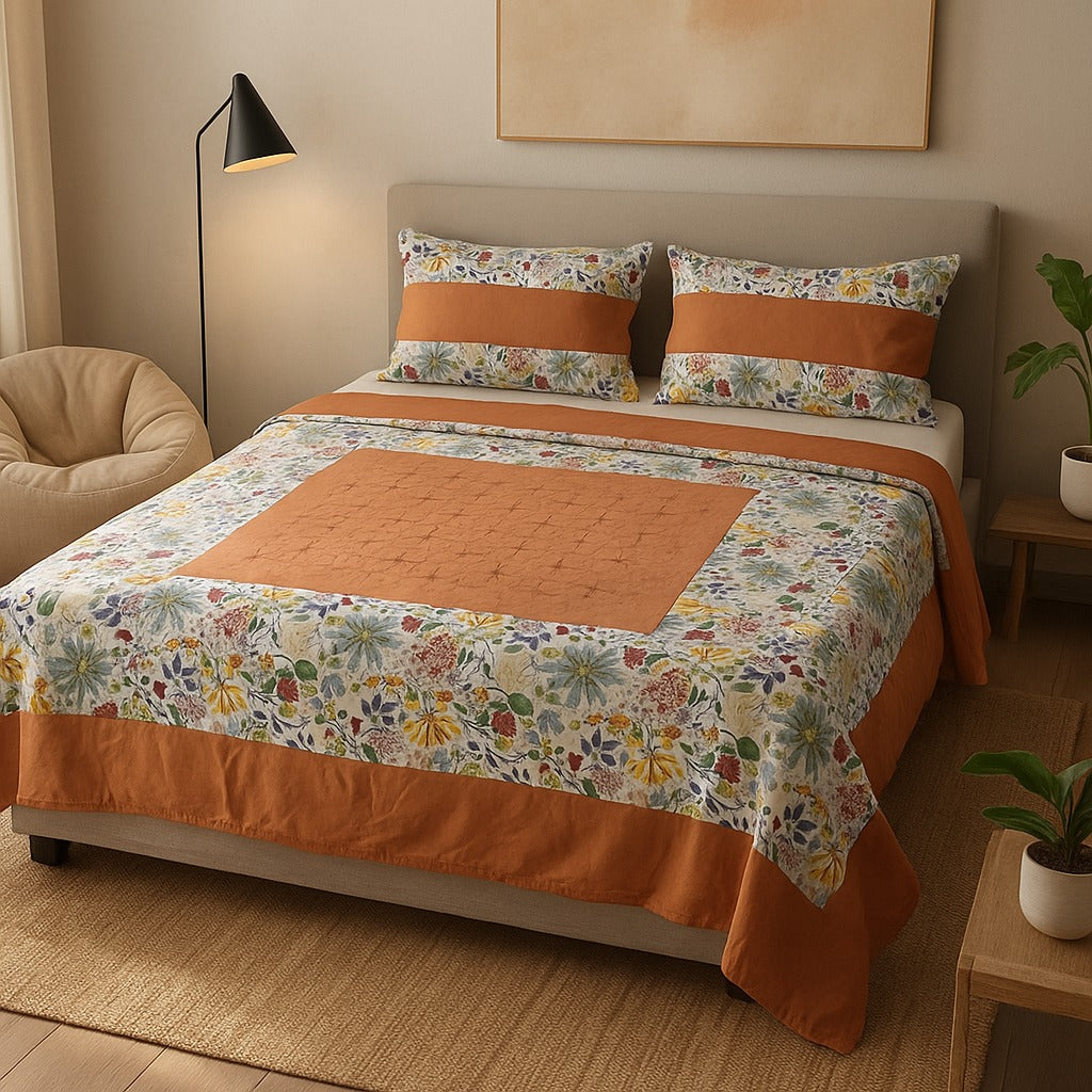 Patched Bedsheet by Pinsstripe– For Double Bed-100% Cotton
