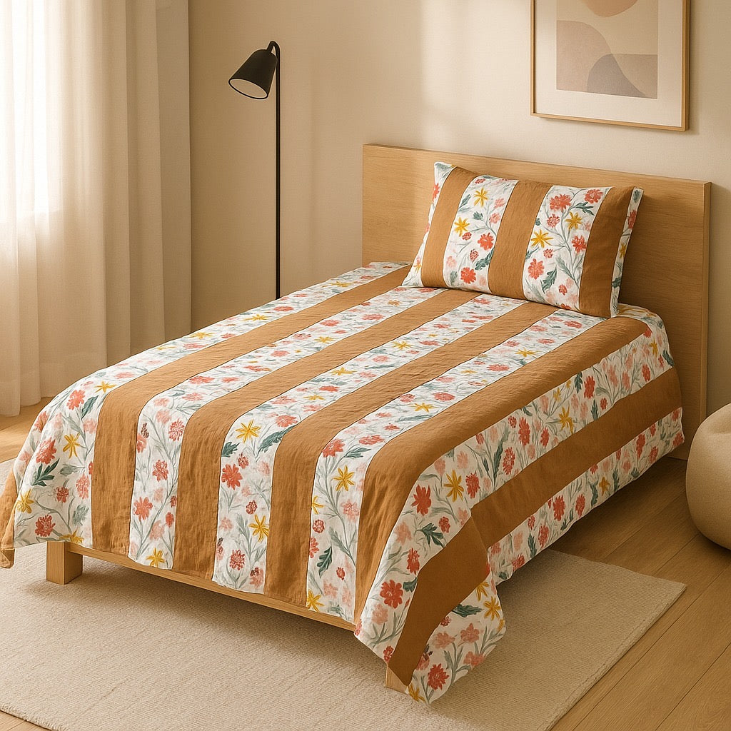 Patched Bedsheet by Pinsstripe – Single Bed, 100% Cotton