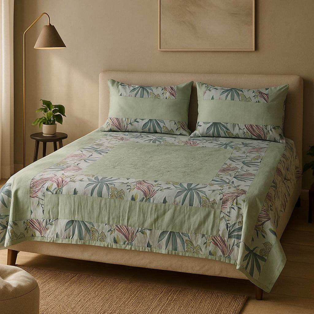 Patched Bedsheet by Pinsstripe– For Double Bed-100% Cotton